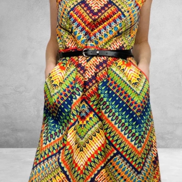 Ellen Tracy Mulicolor print dress with pockets sz 8 - Picture 15 of 16